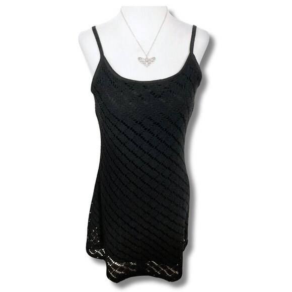 ACCOMPLICE Black crochet sleeveless a-line mini dress ~ Goth XS SMALL sundress - Picture 3 of 13